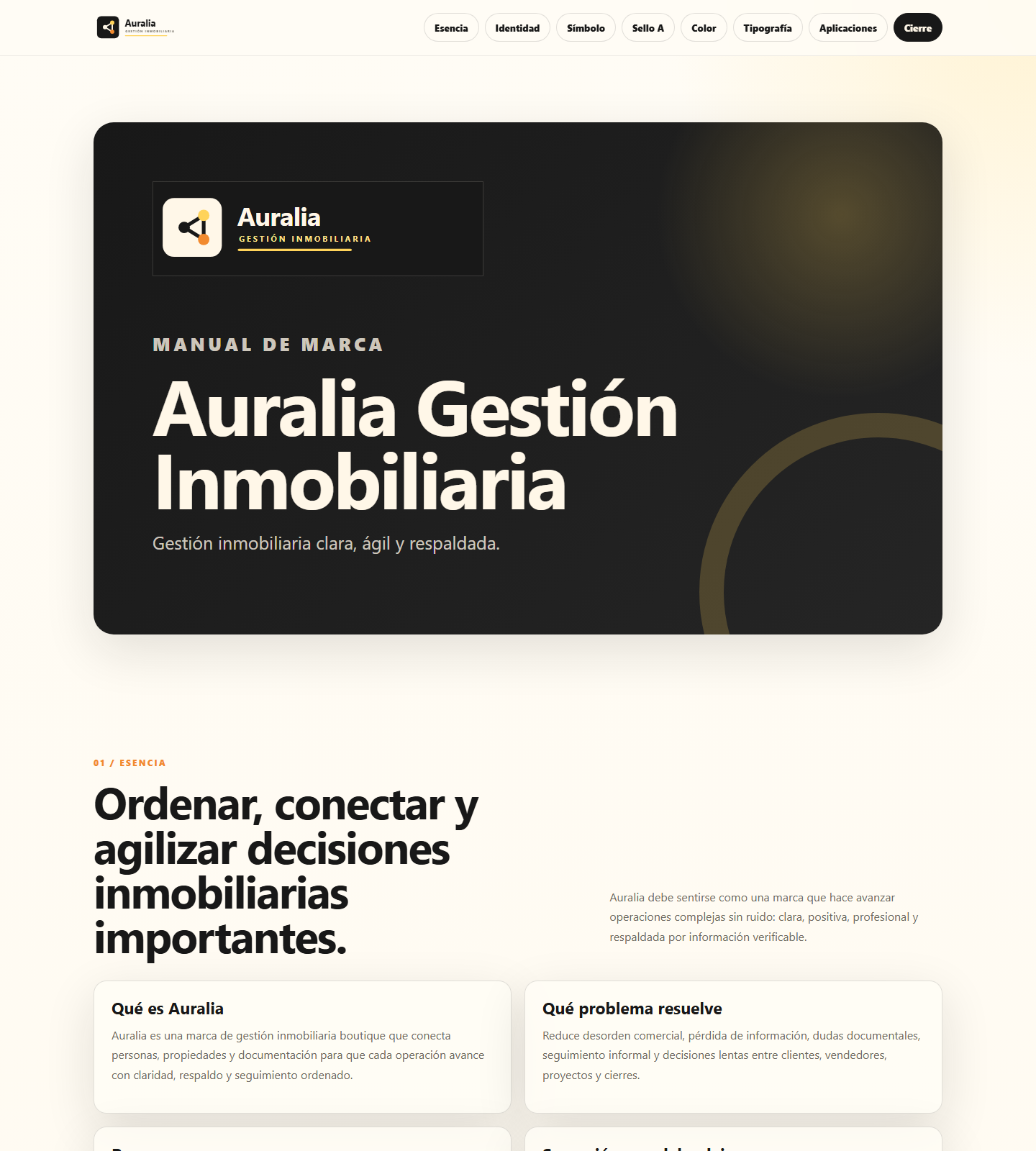 Sistema visual y producto digital Auralia Gestión Inmobiliaria